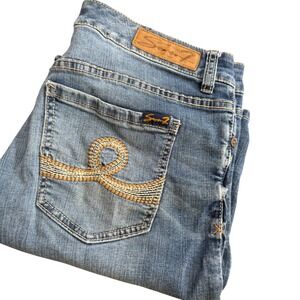 Seven7 Womens Distressed Denim Shorts Medium Wash Blue S 12 Embroidered‎ Pocket